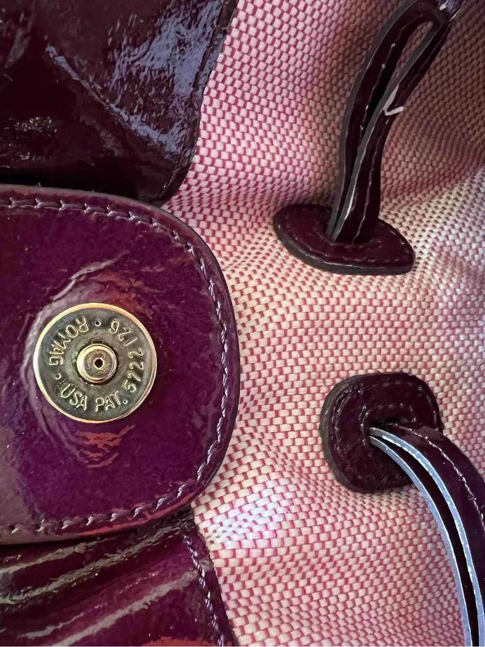 Dooney & Bourke Chiara Large Tote Bag Plum Patent Leather & Cream Stripe